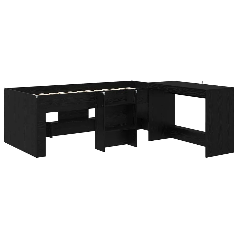 Cadre de Lit avec Bureau 2 pc Chêne noir Bois d'ingénierie - 3