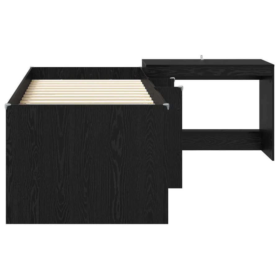 Cadre de Lit avec Bureau 2 pc Chêne noir Bois d'ingénierie - 4