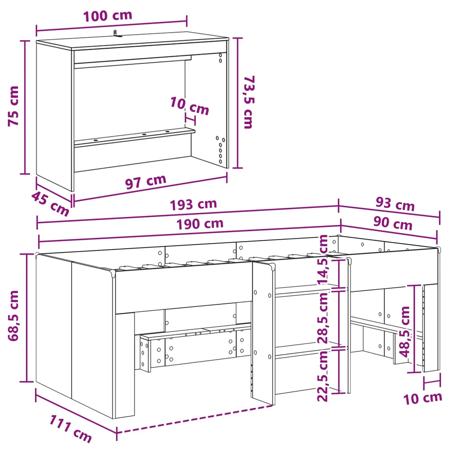 Lit haut pour enfants avec bureau 2 pc Blanc Bois d'ingénierie - 7