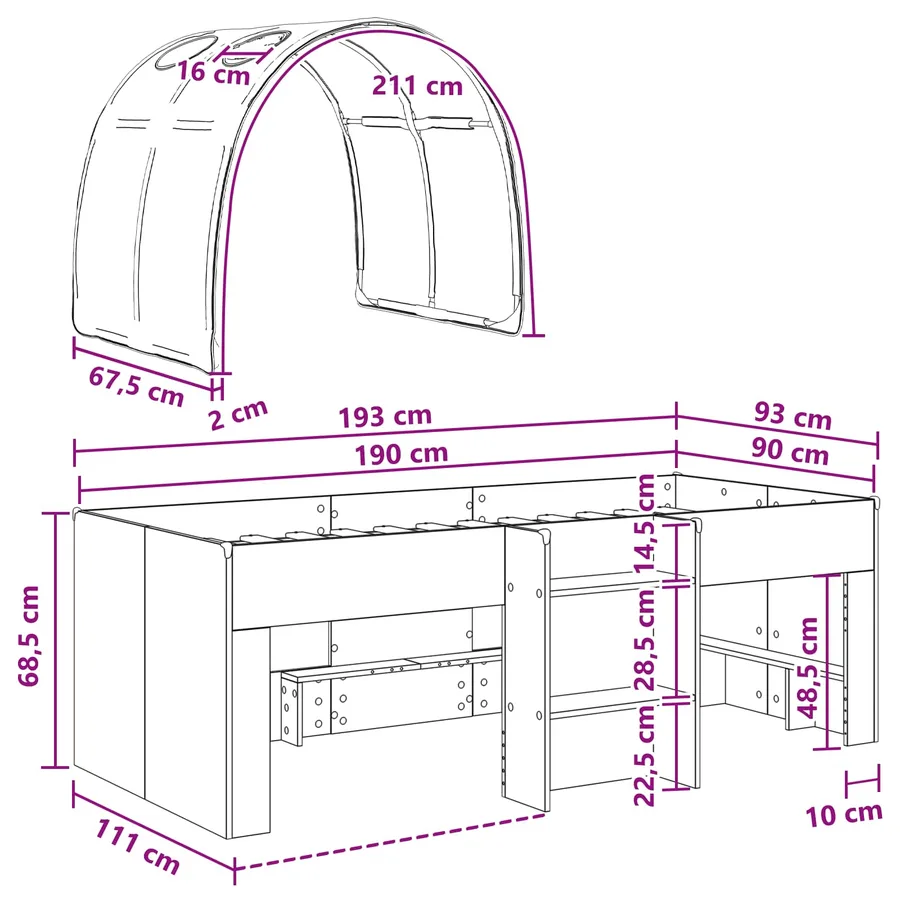 Lit avec Tunnel 3 pc Blanc Bois d'ingénierie - 11
