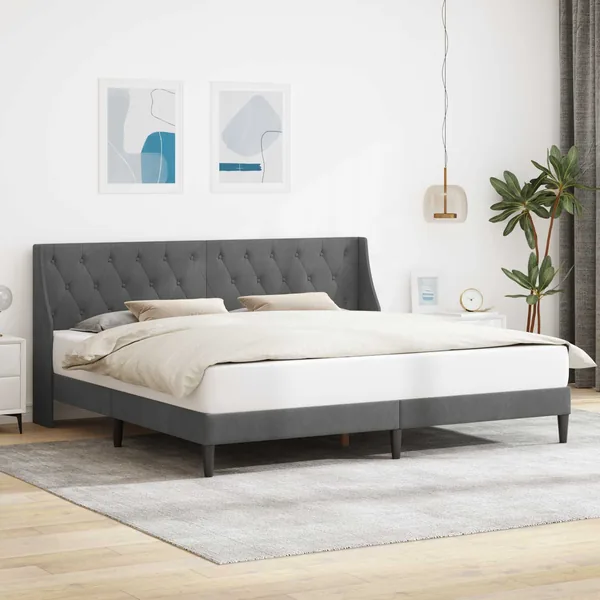 Cadre de lit avec tête de lit Gris foncé 180 x 200 cm Velours