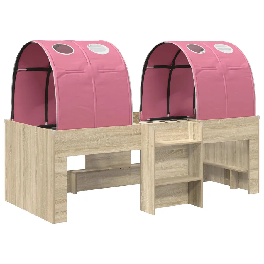 Lit Haut pour Enfants avec Tunnel Chêne Sonoma et rose - 3