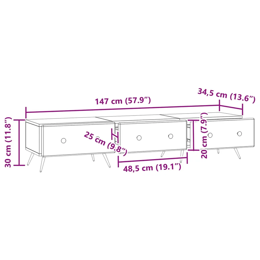 Meuble TV Chêne Sonoma 147 x 34,5 x 30 cm Bois d'ingénierie - 11