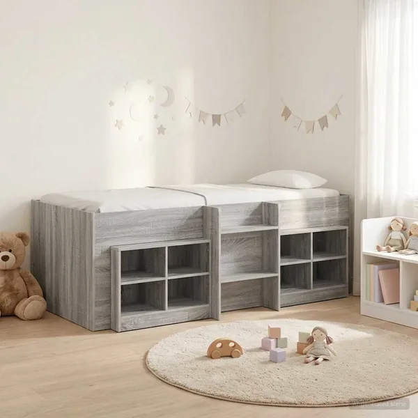 Cadre de lit en loft avec armoire avec étagère 3 pc Sonoma gris