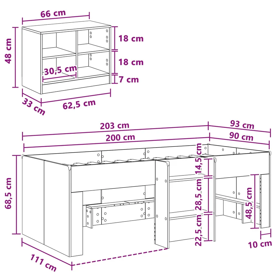 Cadre de lit en loft avec armoire avec étagère 3 pc Sonoma gris - 7
