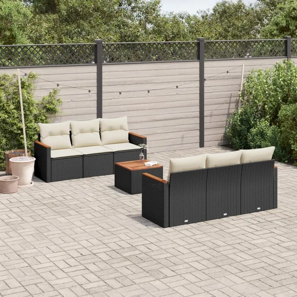 Salon de jardin 7 pcs avec coussins noir résine tressée 55 x 62 x 69 cm - 57,8 kg
