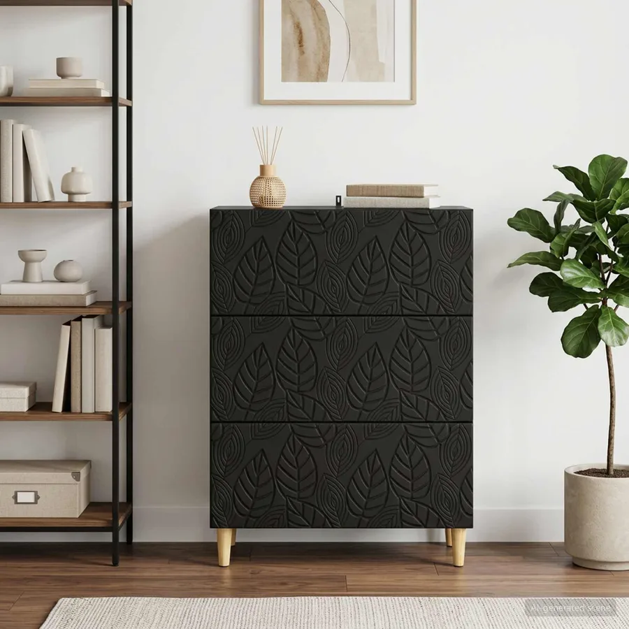 Armoire à tiroirs Noir 66 x 34,5 x 90 cm Bois d'ingénierie - 3