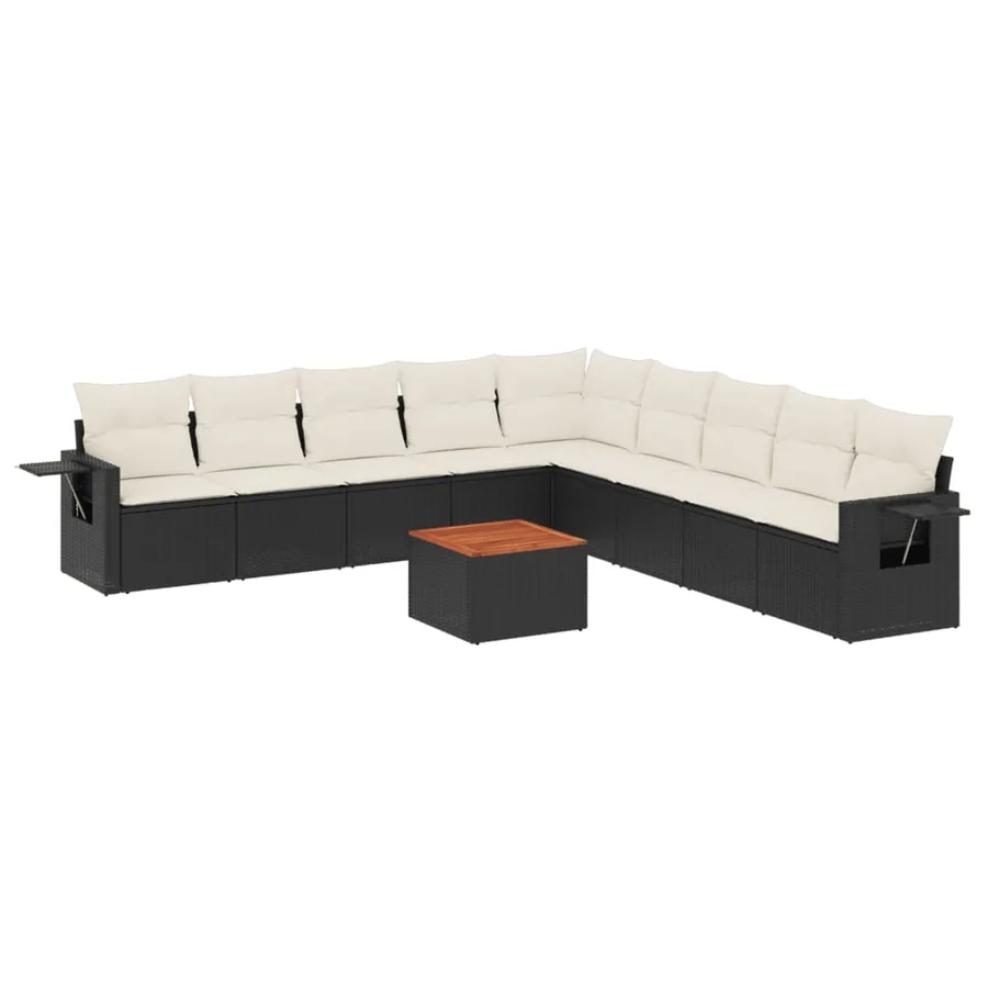 Salon de jardin 10 pcs avec coussins noir résine tressée - 2