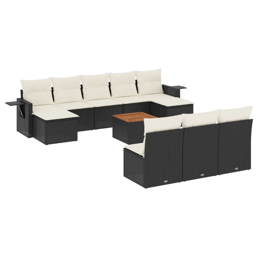 Salon de jardin 11 pcs avec coussins noir résine tressée - 2