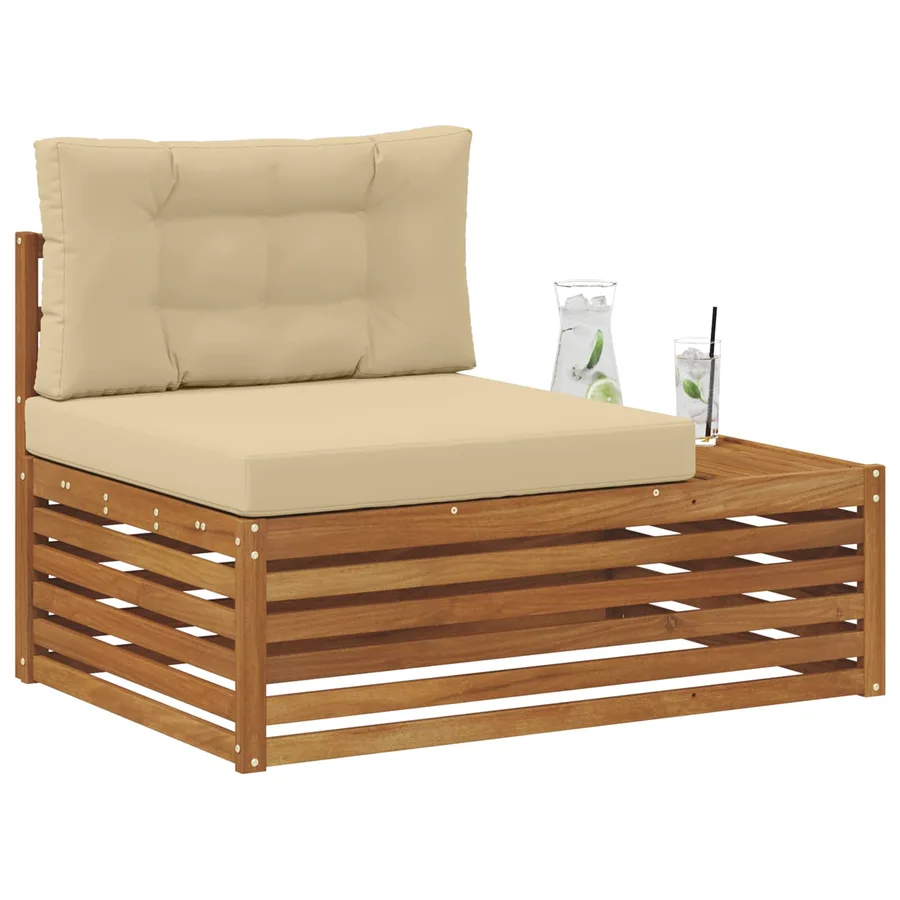 Canapé d'extérieur extrémité 3 Pièce Naturel et Beige - 3