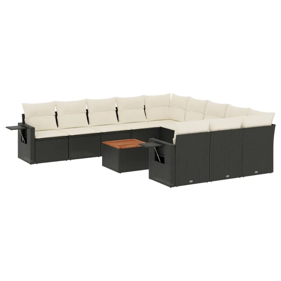 Salon de jardin 12 pcs avec coussins noir résine tressée - 2