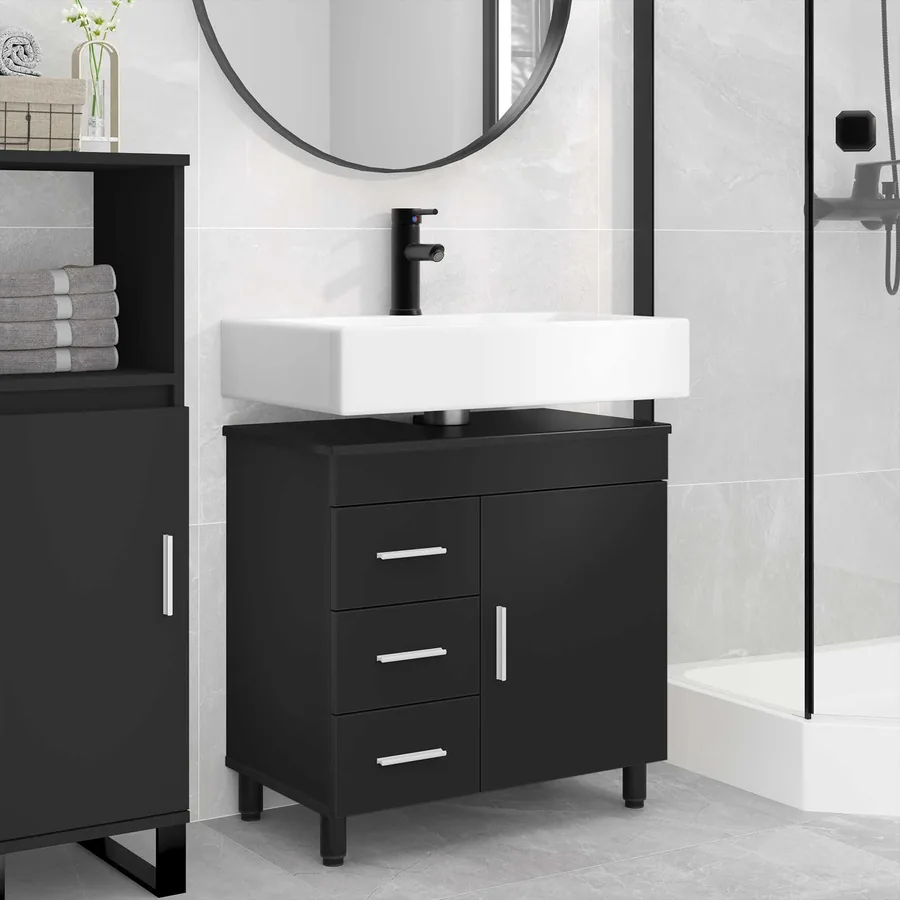 Unité de vanité de salle de bain Noir 60 x 35 x 60 cm