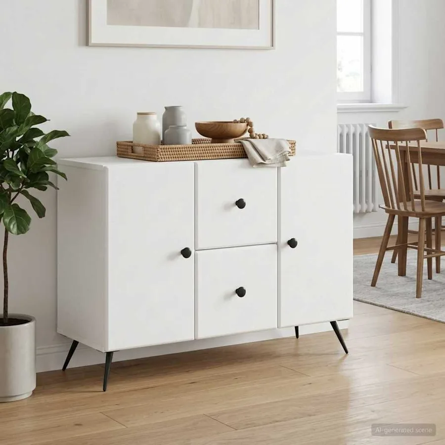 Buffet Blanc 89 x 34,5 x 60 cm Bois d'ingénierie - 4