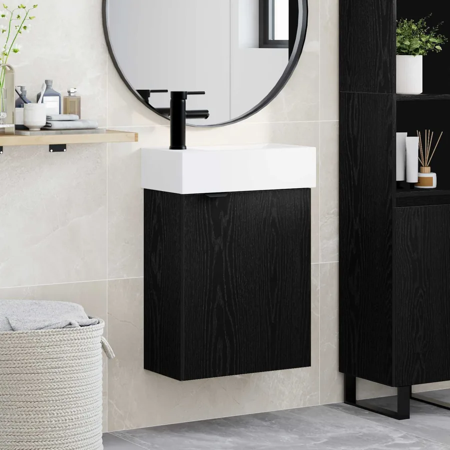 Meuble de salle de bain avec robinet Chêne noir