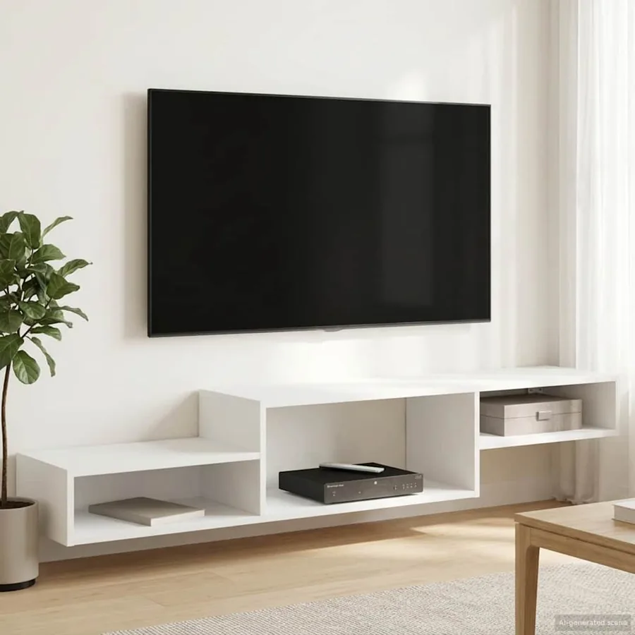 Meuble TV mural Montage mural Blanc 150 x 28 x 26 cm