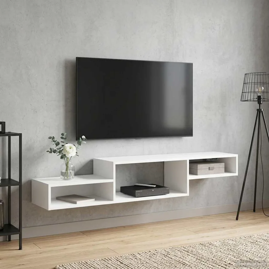 Meuble TV mural Montage mural Blanc 150 x 28 x 26 cm - 4