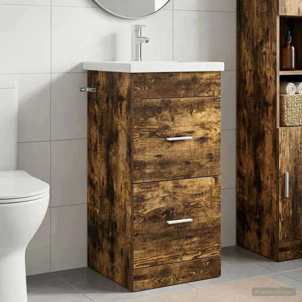 Meuble de salle de bain avec évier Chêne fumé 42 x 40 x 84,5 cm