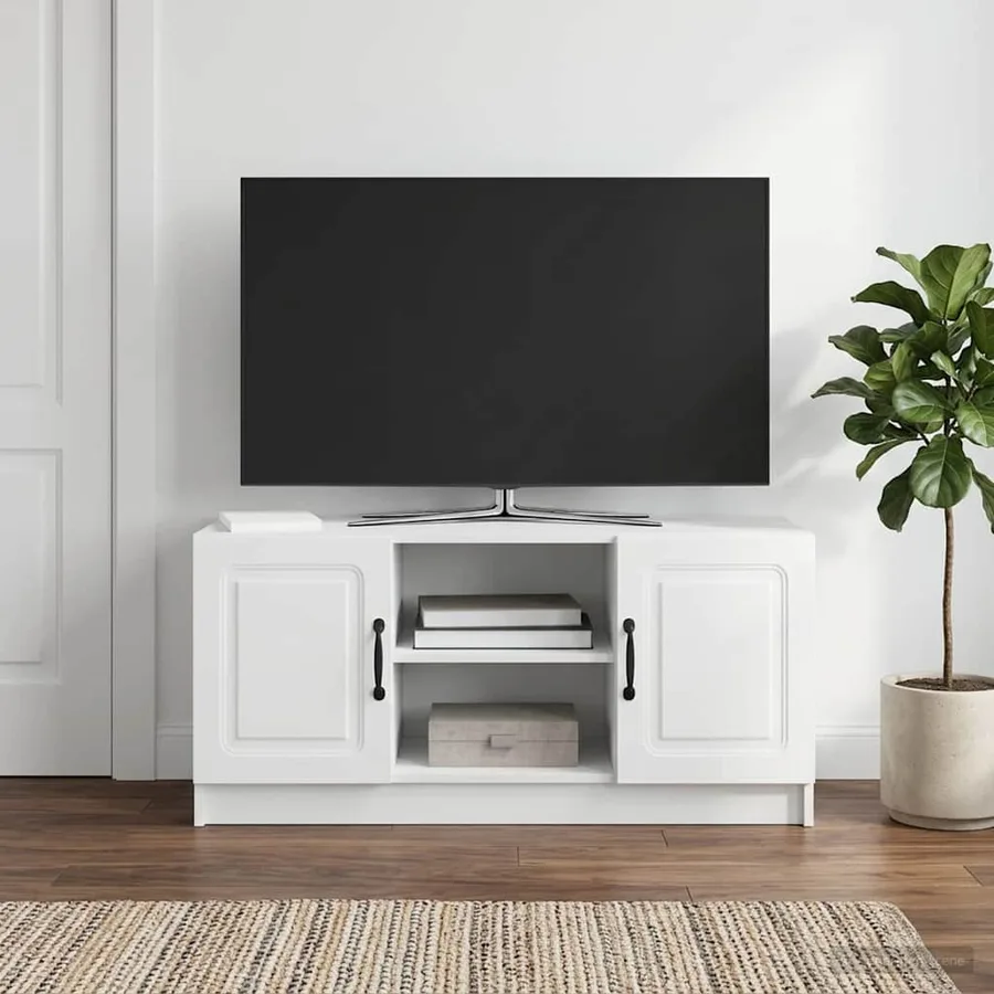 Meuble TV Blanc 102 x 34,5 x 47 cm Bois d'ingénierie - 4
