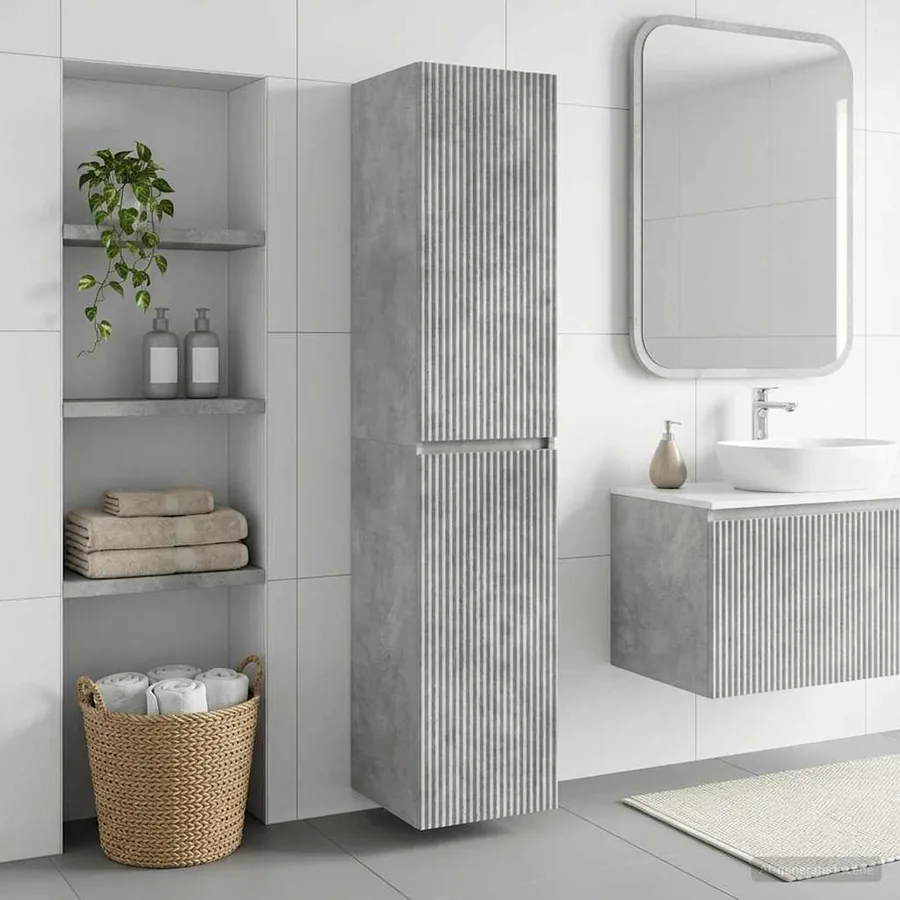 Cabinet de Salle de Bain Mural Gris béton 33 x 34,5 x 160 cm