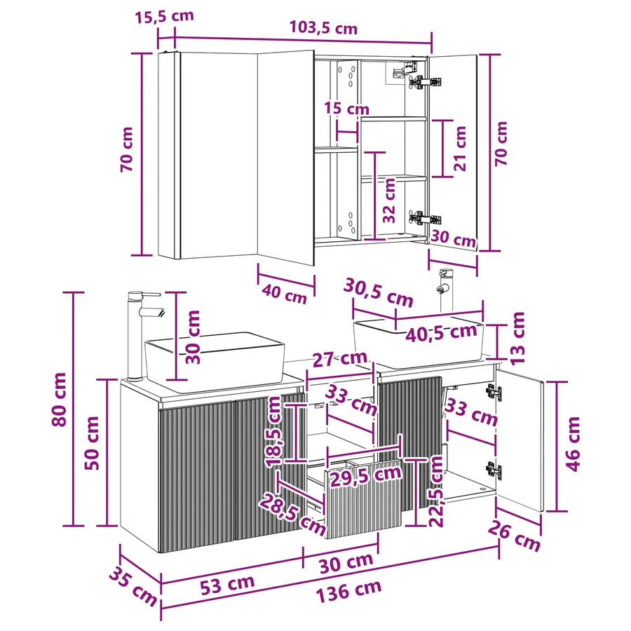 Ensemble d'armoire de salle de bain 4 pcs Chêne Sonoma - 14
