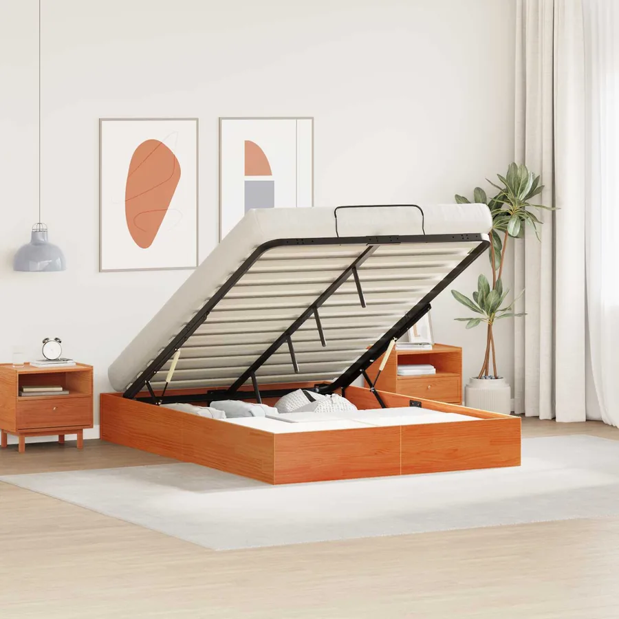 Cadre de lit ottoman avec rangement Brun Ciré 135 x 190 cm