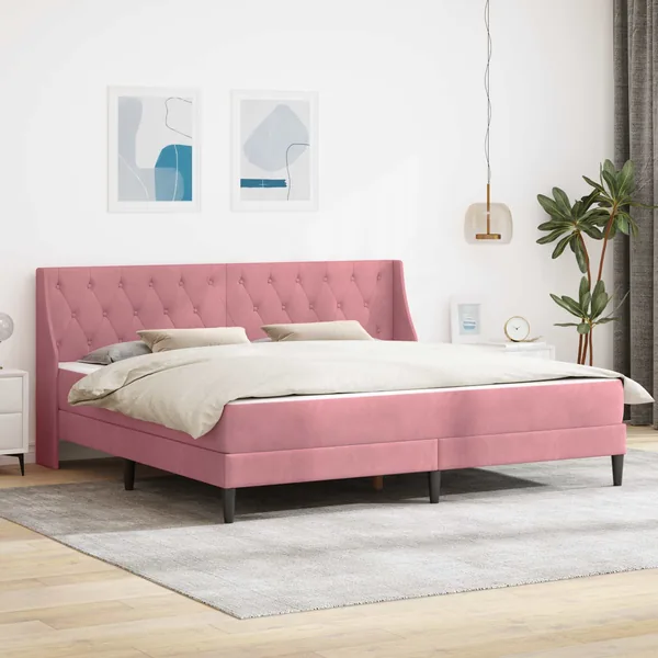 Cadre de lit avec matelas Rose 200 x 200 cm Velours