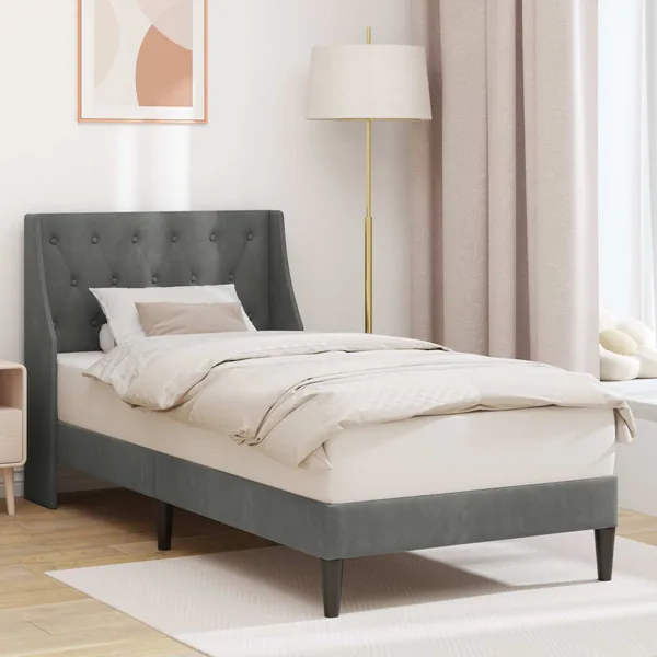 Cadre de lit avec tête de lit Gris foncé 90 x 200 cm Velours