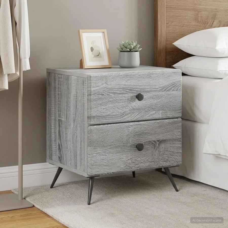 Cabinet de chevet 2 pcs Sonoma gris 43 x 34,5 x 47,5 cm - 4