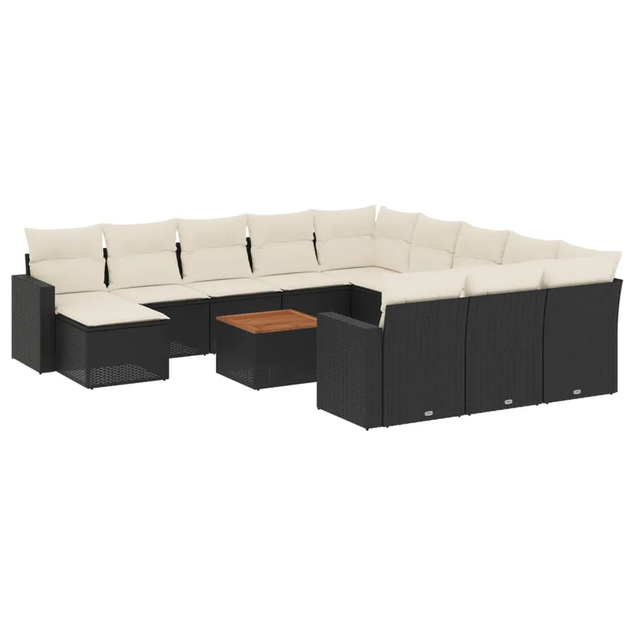Salon de jardin avec coussins 13 pcs noir résine tressée - 2