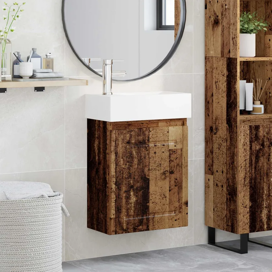 Meuble de salle de bain avec robinet Bois ancien