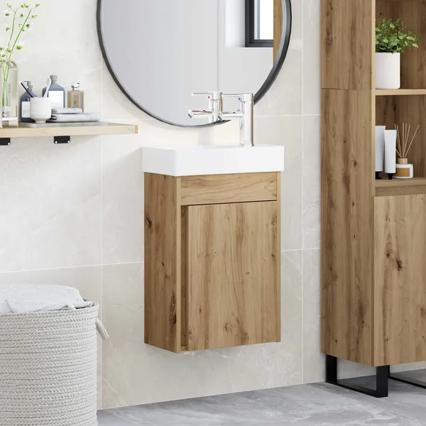 Meuble de salle de bain avec robinet Chêne artisanal