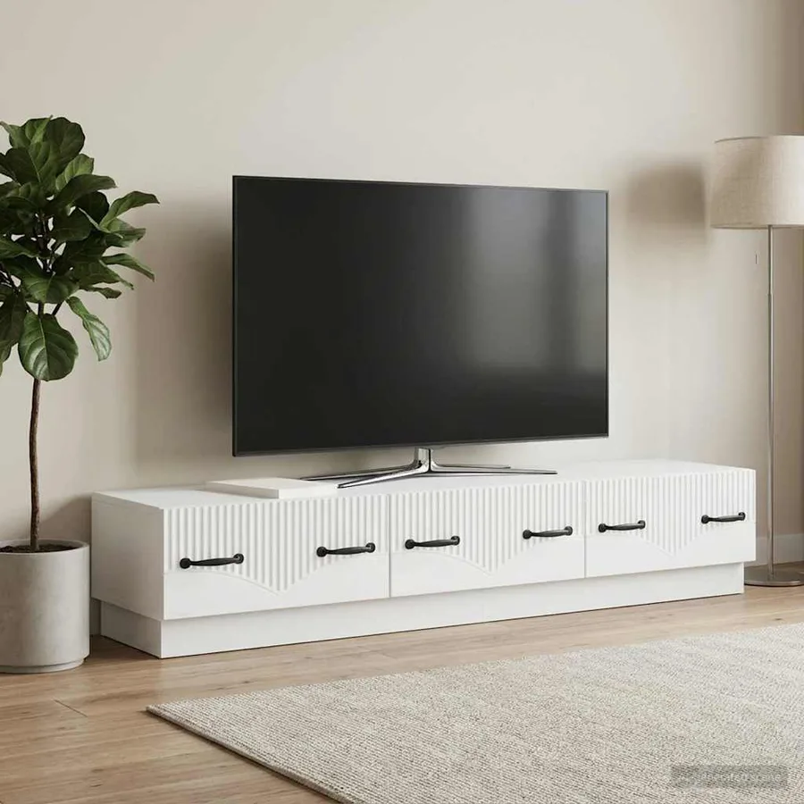 Meuble TV Blanc 147 x 34,5 x 27 cm Bois d'ingénierie - 4