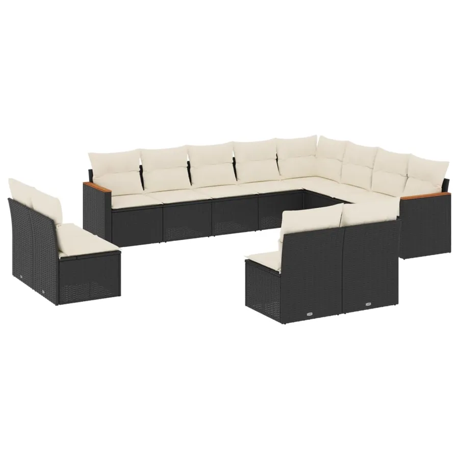 Salon de jardin 12 pcs avec coussins noir résine tressée - 2