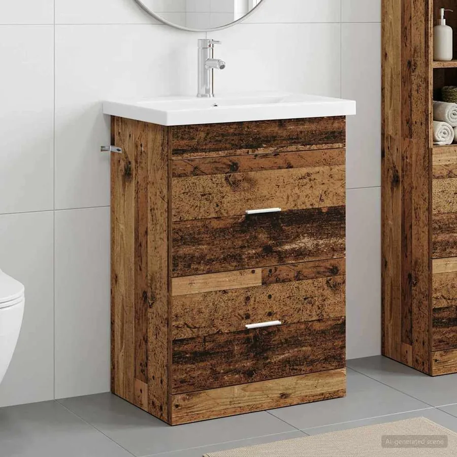 Ensemble de mobilier de salle de bain Bois ancien