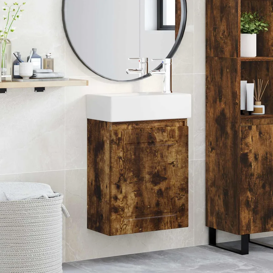 Meuble de salle de bain avec robinet Chêne fumé