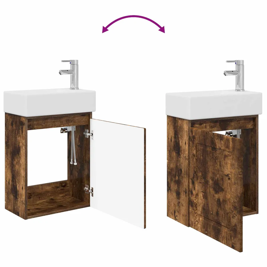Meuble de salle de bain avec robinet Chêne fumé - 9