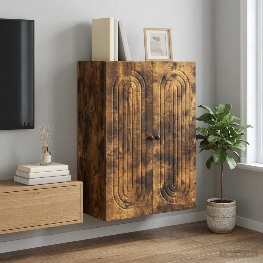Armoire Murale Chêne fumé 66 x 34,5 x 90 cm Bois d'ingénierie