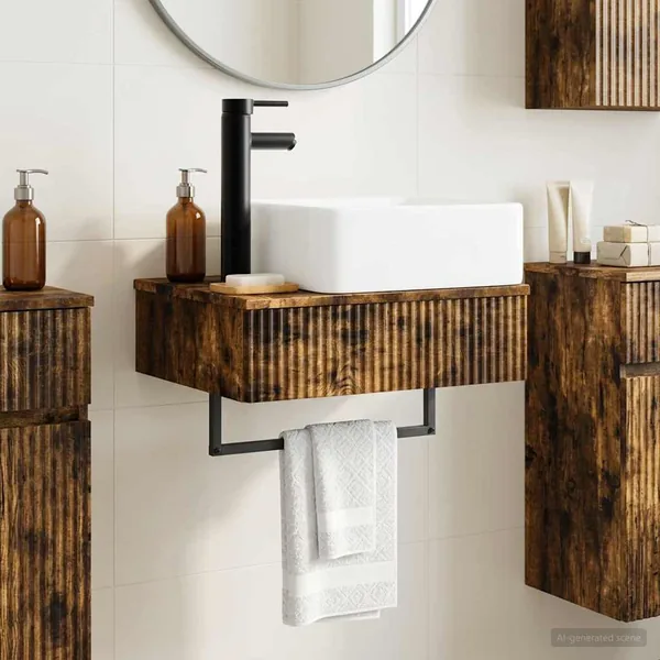 Basin de lavage mural Chêne fumé 53 x 35 x 39 cm