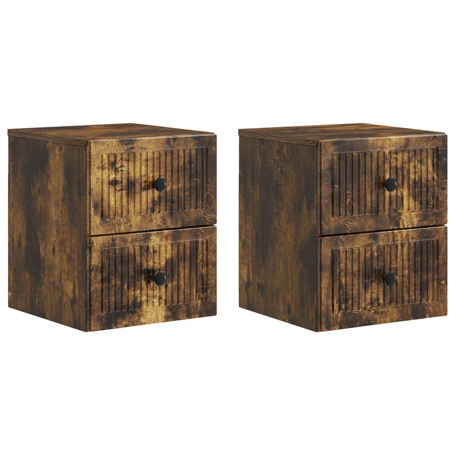 Cabinet de chevet mural 2 pcs Chêne fumé 33 x 34,5 x 40 cm - 2