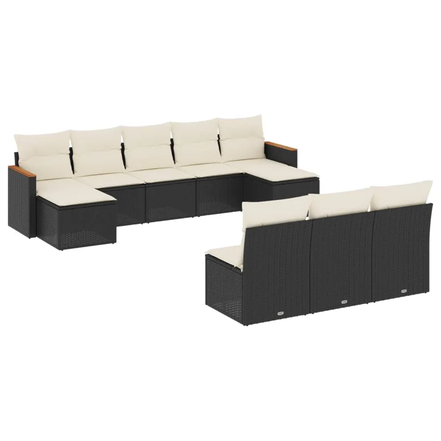 Salon de jardin 10 pcs avec coussins noir résine tressée - 2