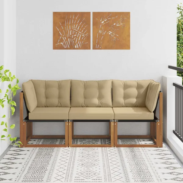 Canapé d’extérieur milieu et coin avec coussin 3 Pièce Naturel