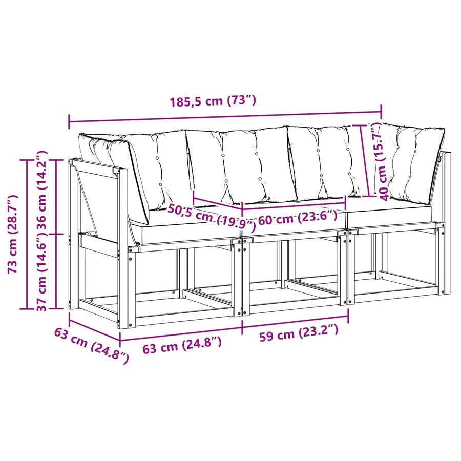 Canapé d’extérieur milieu et coin avec coussin 3 Pièce Naturel - 13