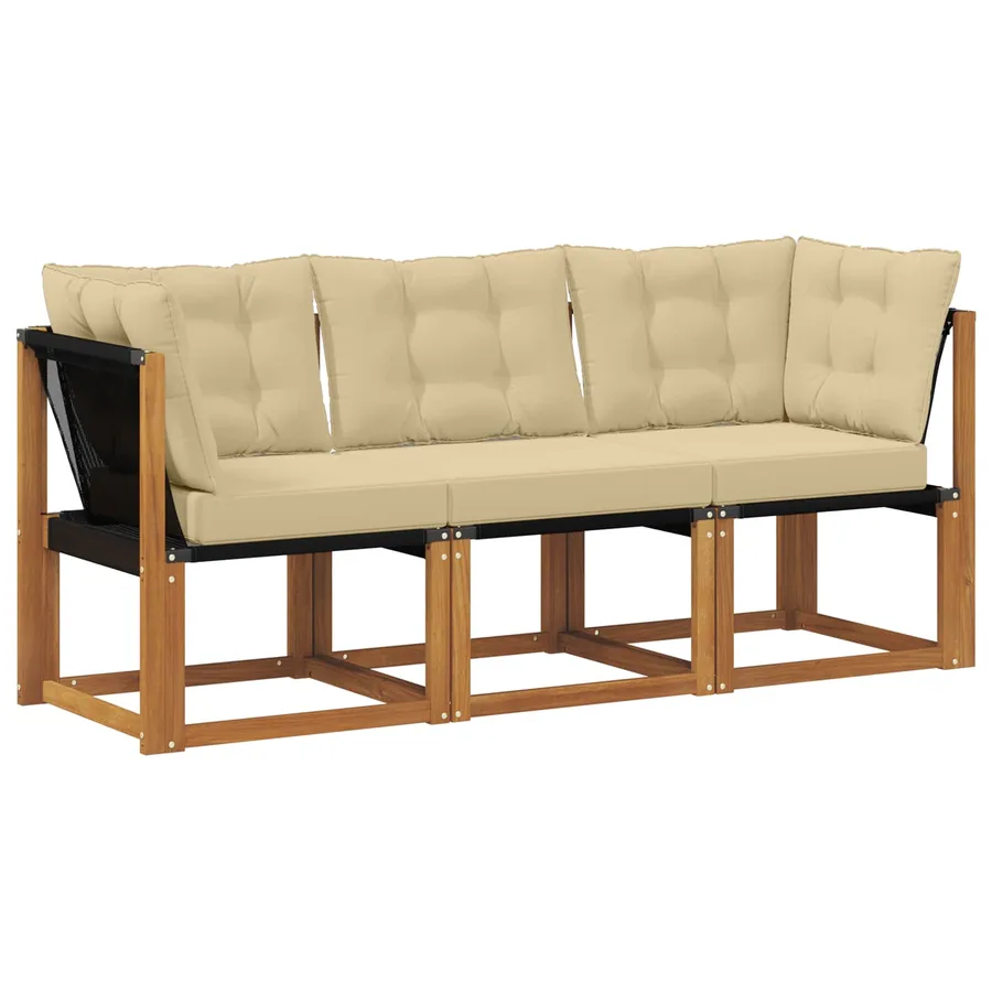 Canapé d’extérieur milieu et coin avec coussin 3 Pièce Naturel - 2