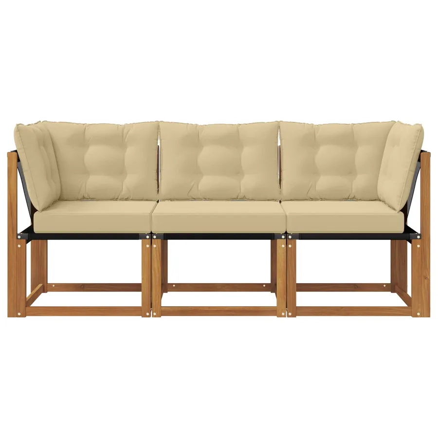 Canapé d’extérieur milieu et coin avec coussin 3 Pièce Naturel - 5