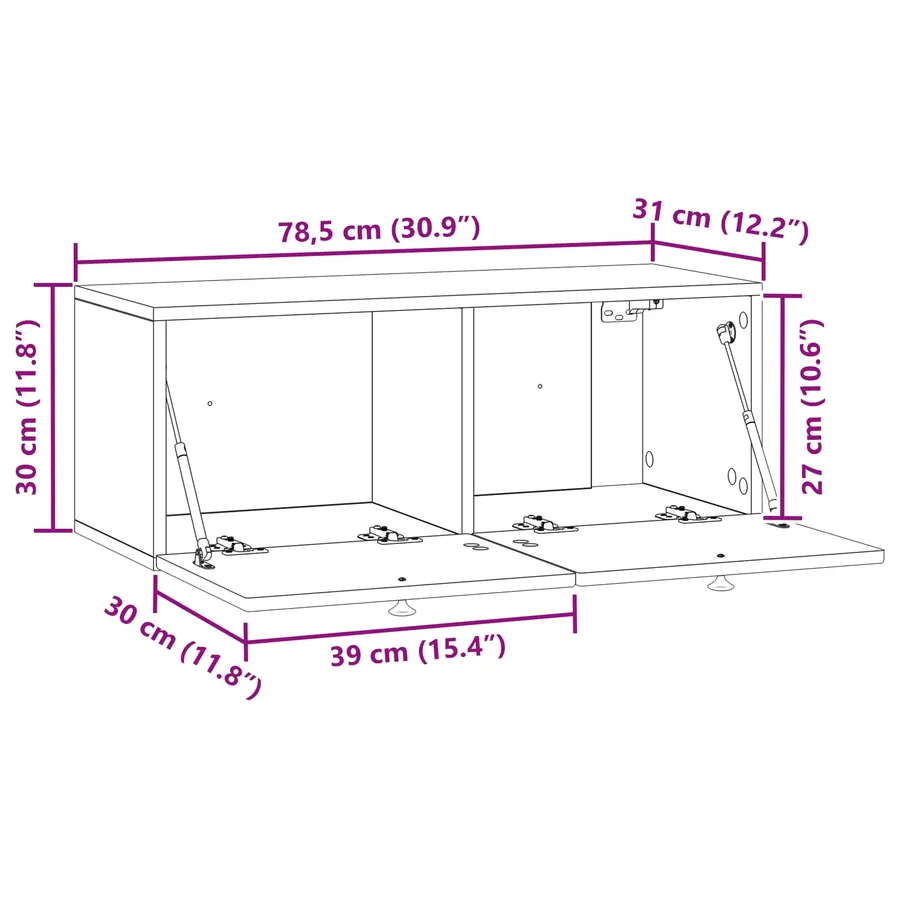 Meuble TV mural Noir 78,5 x 31 x 30 cm Bois d'ingénierie - 11
