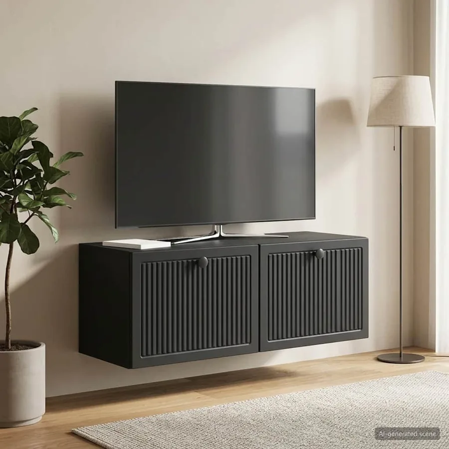 Meuble TV mural Noir 78,5 x 31 x 30 cm Bois d'ingénierie - 4
