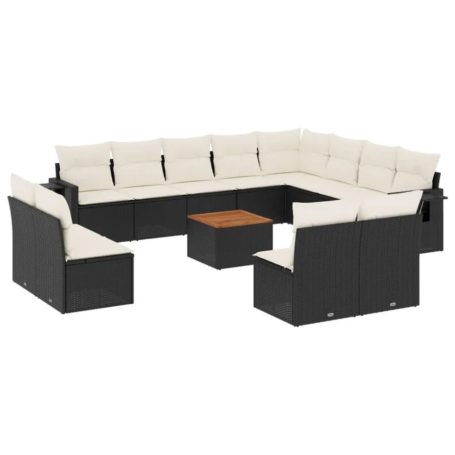 Salon de jardin avec coussins 13 pcs noir résine tressée - 2