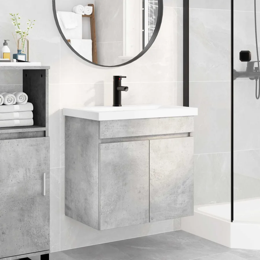 Meuble de salle de bain avec robinet Gris béton