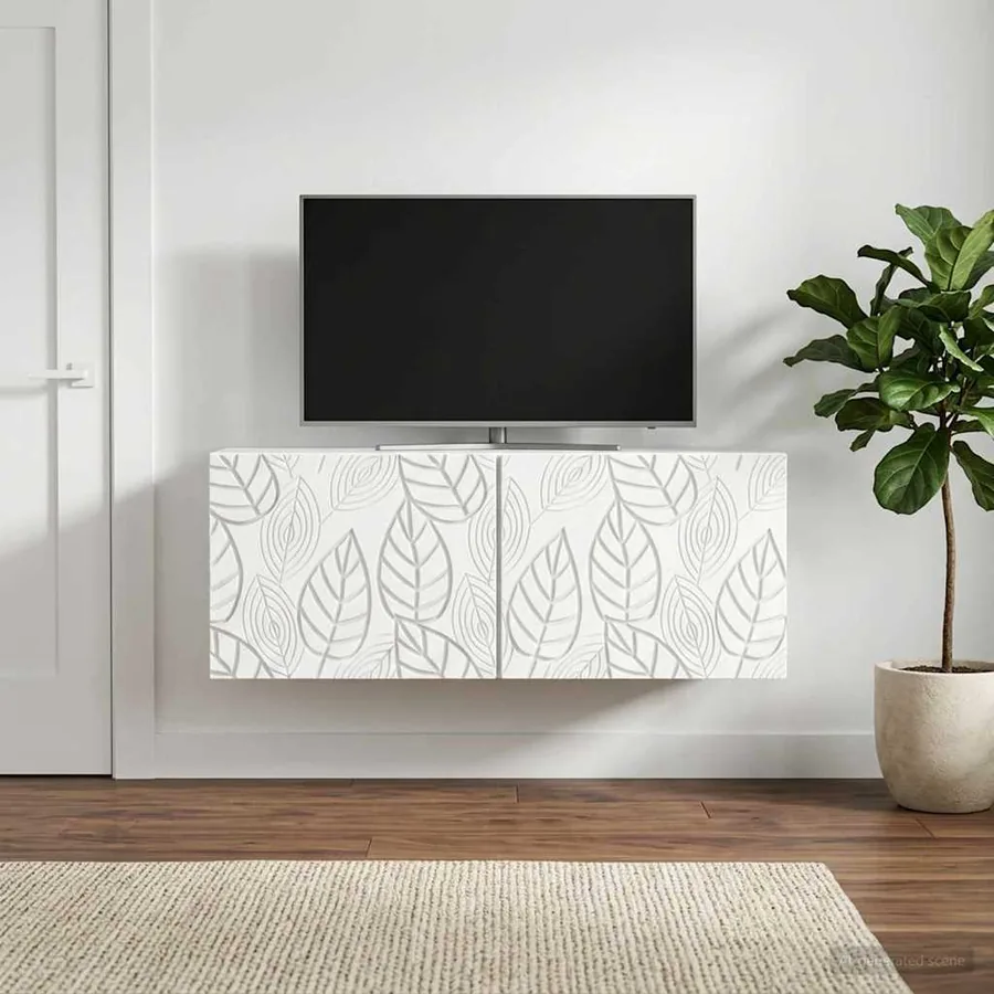 Meuble TV mural 98 x 31 cm Blanc Bois d'ingénierie