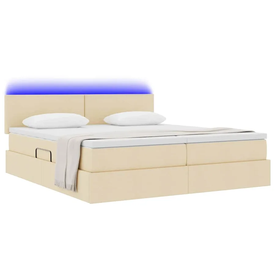 Lit de rangement LED avec matelas Crème 180 x 200 cm Tissu - 3